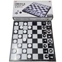 Игра "2 в 1" магнитная пластиковая (шахматы+шашки) размер поля 30х30см (G06)