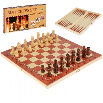 Игра "3 в 1" (шахматы, шашки, нарды) W001М дерево