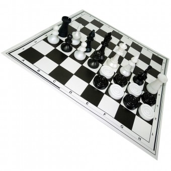 Шахматы обиходные пластиковые + шашки с шахматным полем (картон) в пакете с европодвесом 02-26